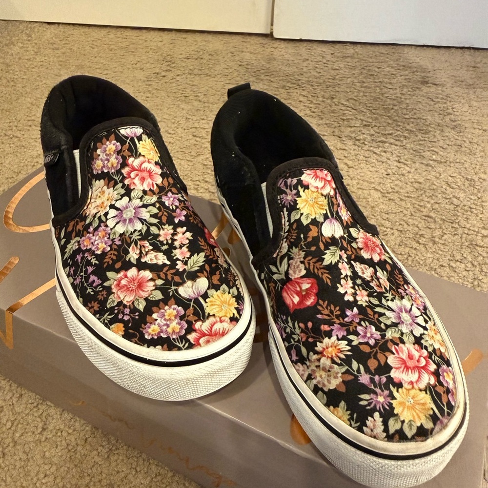 Vans Floral Black Slip-On Flats